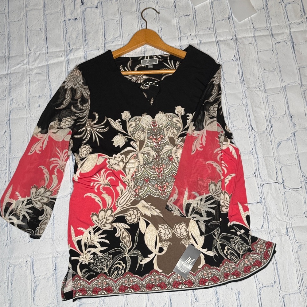 JM Collection Black and White Graphic 3/4 Sleeve Blouse